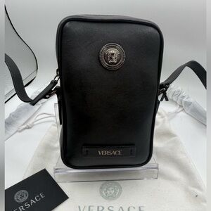 Versace Black Leather Medusa Crossbody Belt Bag